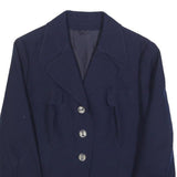 FELDPAUSCH Womens Navy Blue Tailored Jacket S Button Closure Plain Classic