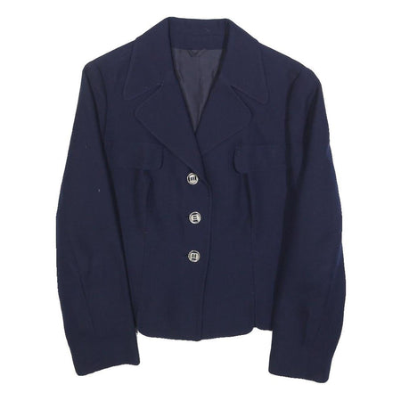 FELDPAUSCH Womens Navy Blue Tailored Jacket S Button Closure Plain Classic
