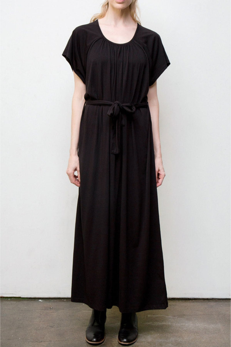 Belted Long Dress - Organic Cotton - Black