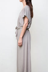 belted long dress - grey