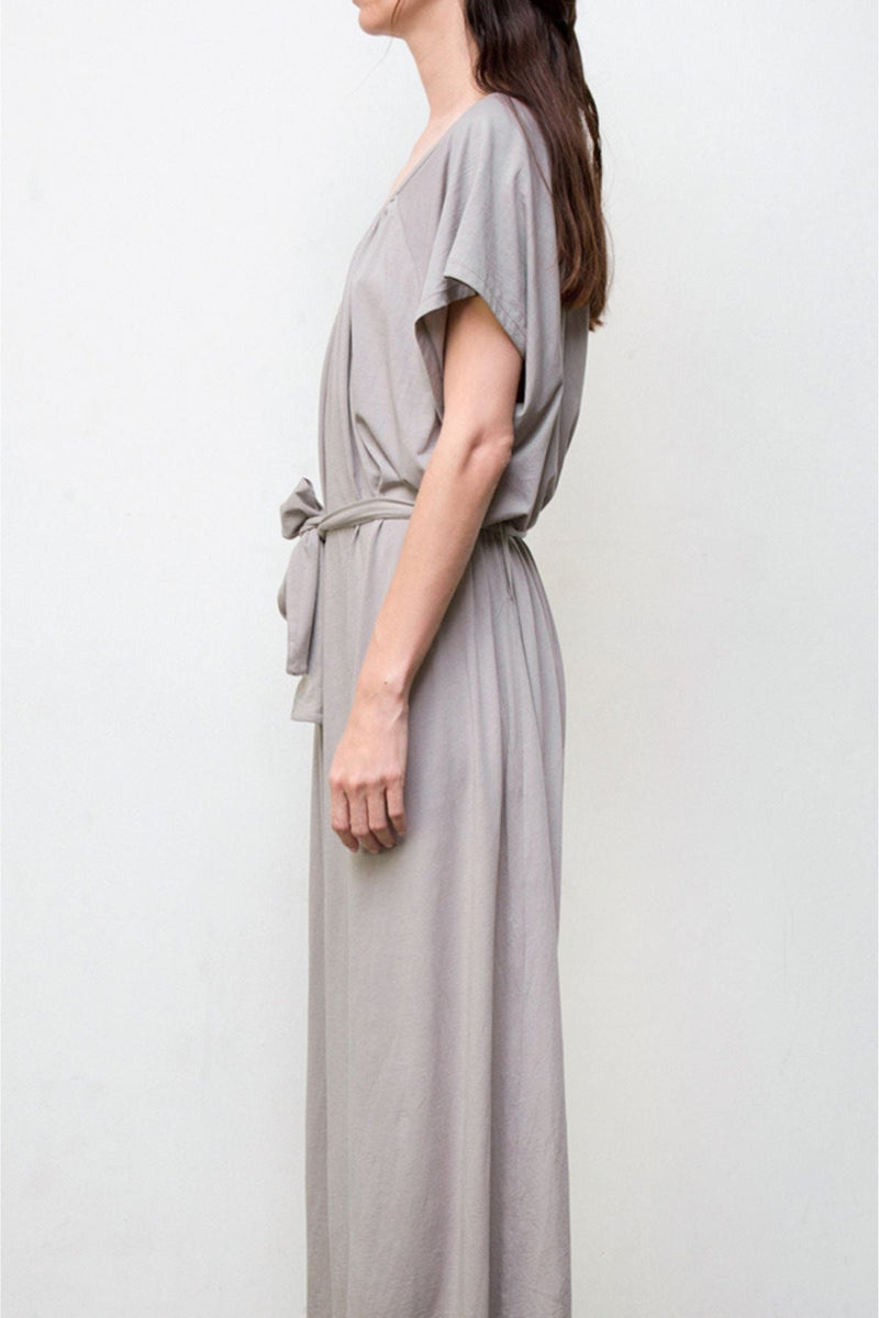 belted long dress - grey