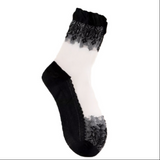 Anyfootwear 5 Pairs Women's Transparent Lace Socks Size 5-9 Breathable Silk Crystal Glass Stretch Embroidery Summer Fashion Socks Black