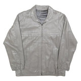 Womens Grey Leather Zip Jacket M Woven Plain Casual Outerwear