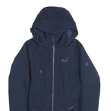 JACK WOLFSKIN Womens Blue Outdoor Jacket S Polyester Hooded Zip Plain Casual