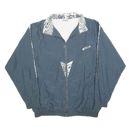 ROX SPORTSWEAR Mens Blue & White Zip Jacket L Nylon Patterned Sports Casual