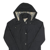 BURBERRY Womens Black Hooded Jacket M Polyester Plain Zip Long Sleeve Stylish