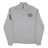 TOMMY HILFIGER Mens Grey Cotton Blend Patterned Half Zip Crew Neck Chunky Knit