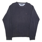 TOMMY HILFIGER Mens Blue Plain Jumper Crew Neck Basic Knit L Cotton Casual
