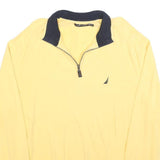 NAUTICA Mens Yellow & Navy Plain Pullover 1/4 Zip Cotton Jumper 2XL Casual