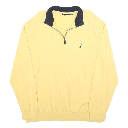 NAUTICA Mens Yellow & Navy Plain Pullover 1/4 Zip Cotton Jumper 2XL Casual
