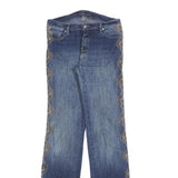 AMNESIA Womens Jeans Blue Regular Bootcut Denim Medium W28 L33 With Lace Trim