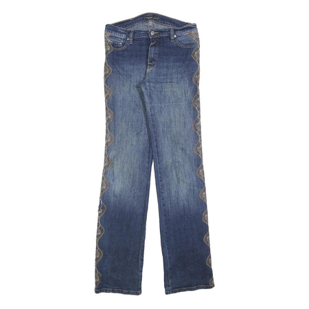 AMNESIA Womens Jeans Blue Regular Bootcut Denim Medium W28 L33 With Lace Trim