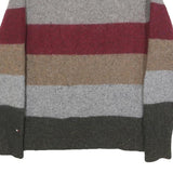 TOMMY HILFIGER Mens Blue & Grey & Maroon Striped Wool Blend Patterned Crew Neck