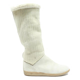 BALLY Womens Leather Casual Winter Boots Cream UK 2.5 Comfortable Low Heel
