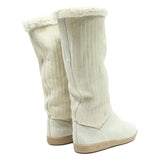 BALLY Womens Leather Casual Winter Boots Cream UK 2.5 Comfortable Low Heel