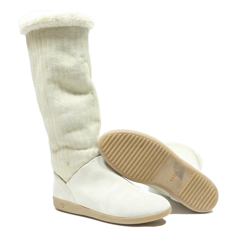 BALLY Womens Leather Casual Winter Boots Cream UK 2.5 Comfortable Low Heel