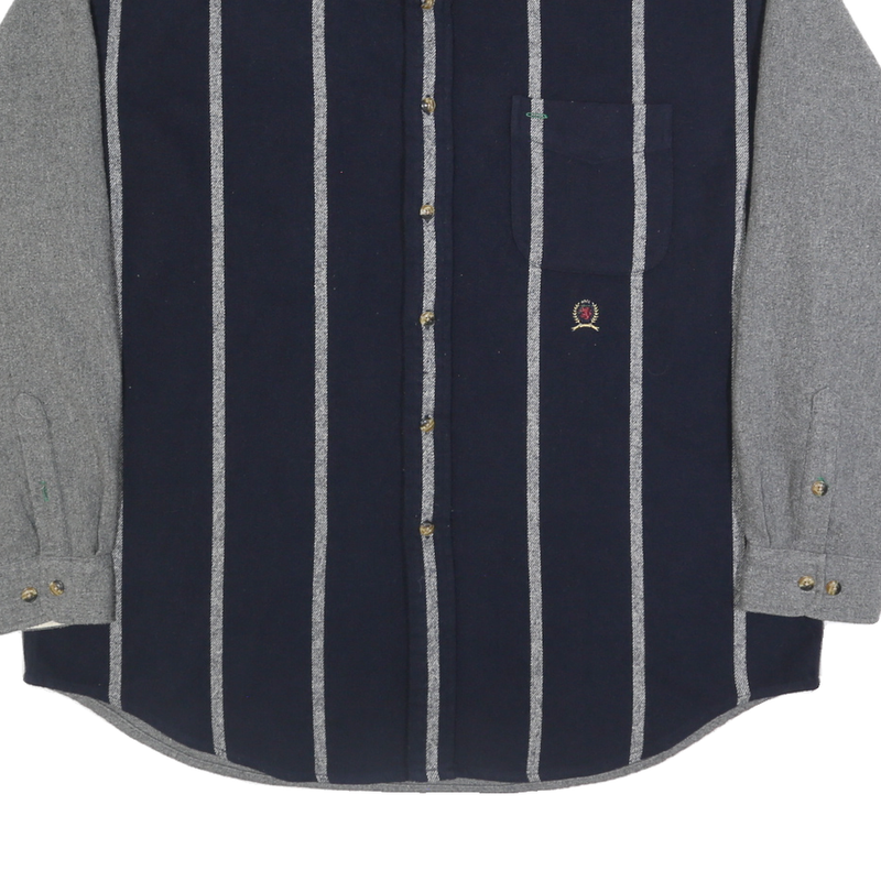 TOMMY HILFIGER Mens Blue & Grey Striped Wool Blend Shirt XL Relaxed Fit