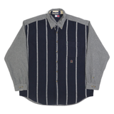 TOMMY HILFIGER Mens Blue & Grey Striped Wool Blend Shirt XL Relaxed Fit