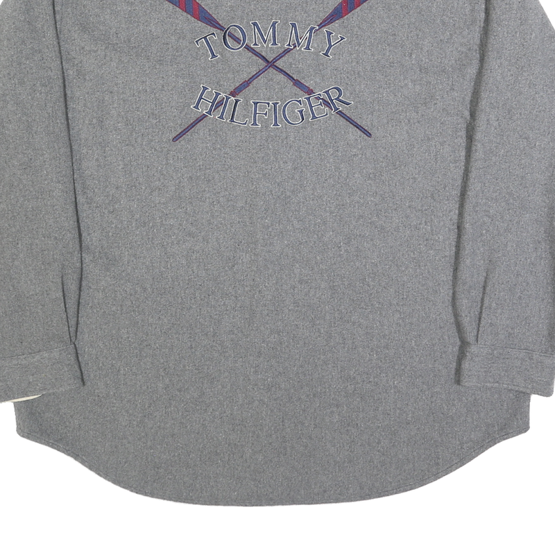 TOMMY HILFIGER Mens Blue & Grey Striped Wool Blend Shirt XL Relaxed Fit