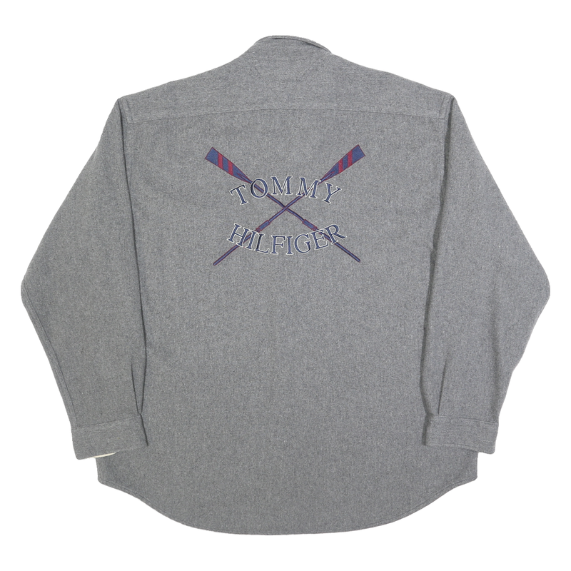 TOMMY HILFIGER Mens Blue & Grey Striped Wool Blend Shirt XL Relaxed Fit