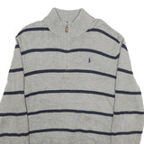 POLO RALPH LAUREN Mens Grey & Navy Striped Pattern Jumper Half Zip Crew Knit L