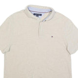 TOMMY HILFIGER Mens Beige Short Sleeve Plain Polo Shirt L Cotton Blend Casual