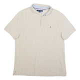 TOMMY HILFIGER Mens Beige Short Sleeve Plain Polo Shirt L Cotton Blend Casual