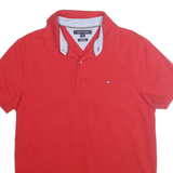 TOMMY HILFIGER Mens Red Polo Shirt Short Sleeve Slim Fit M Cotton Blend Casual