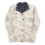 Womens Beige Polyester Blend Casual Zip Jacket L Patchwork Printed Coat