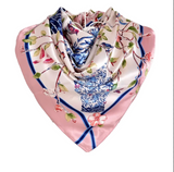 Anyyou Fashion Premium Satin Square Scarf – Vase Floral Pink Silk-Feel Neckwrap for Women