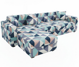 Anyseat 4-Seater Sofa Cover – Blue White Geometric Style Slipcover for Living Room Chair Protection