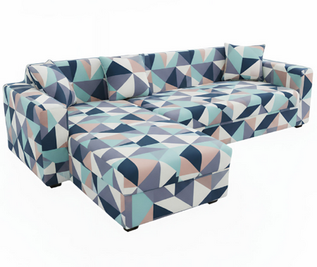 Anyseat 4-Seater Sofa Cover – Blue White Geometric Style Slipcover for Living Room Chair Protection