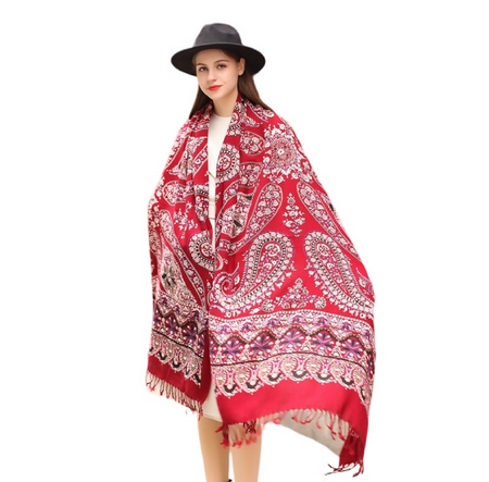 Anyyou 100% Merino Wool Claret Silk Satin Large Winter Scarf Pashmina Shawl Bandana Perfect For Women Ladies Fashion Style