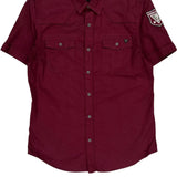 Guess Short Sleeve Shirt - Medium Burgundy Cotton