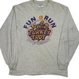 Turkey Trot Hanes Single Stitch Long Sleeve T-Shirt - Large Gray Cotton