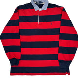 Polo By Ralph Lauren Striped Rugby Shirt - Large Navy Cotton