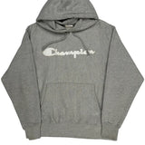 Reverse Weave Champion Spellout Hoodie - Large Grey Cotton