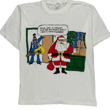 Single Stitch Santa Funny Dolphin Christmas T-Shirt - Small White Cotton