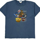 Harley Davidson Cartoon T-Shirt - Medium Blue Cotton