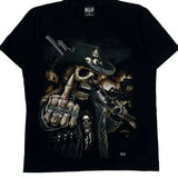 Skull Cowboy Design Wild Single Stitch T-Shirt - Medium Black Cotton
