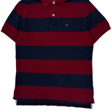 Tommy Hilfiger Striped Polo Shirt - Medium Burgundy Cotton