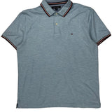Tommy Hilfiger Striped Polo Shirt - Large Blue Cotton