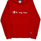 Champion Spellout Hoodie - Small Red Cotton