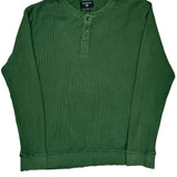 True Religion Ribbed Knit Henley Long Sleeve T-Shirt - XL Green Cotton