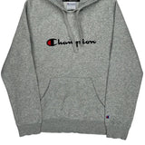 Champion Spellout Hoodie - Large Gray Cotton Blend