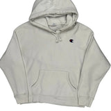 Vintage Reverse Weave Champion Hoodie - Large Cream Cotton