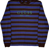 Guess Striped Long Sleeve T-Shirt - Small Blue Cotton