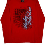 Harley Davidson Graphic Long Sleeve T-Shirt - Medium Red Cotton