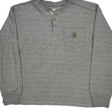 Carhartt Henley Long Sleeve T-Shirt - 2XL Gray Cotton