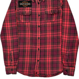 Harley Davidson Checked Flannel Shirt - Small Red Cotton